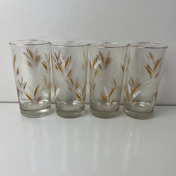 Vintage Libbey Wheat Glasses With Gold Trim Set Of 4 - Picture 2 of 3